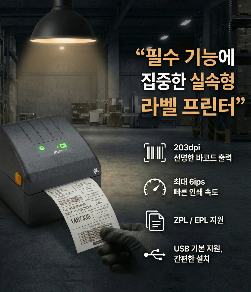 ZEBRA ZD230D 바코드 라벨프린터 4인치 감열식 데스크탑 프린터